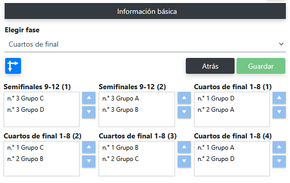 Calendario de torneo con 12 equipos (finales)