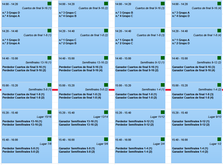 Calendario de torneo con 8 equipos