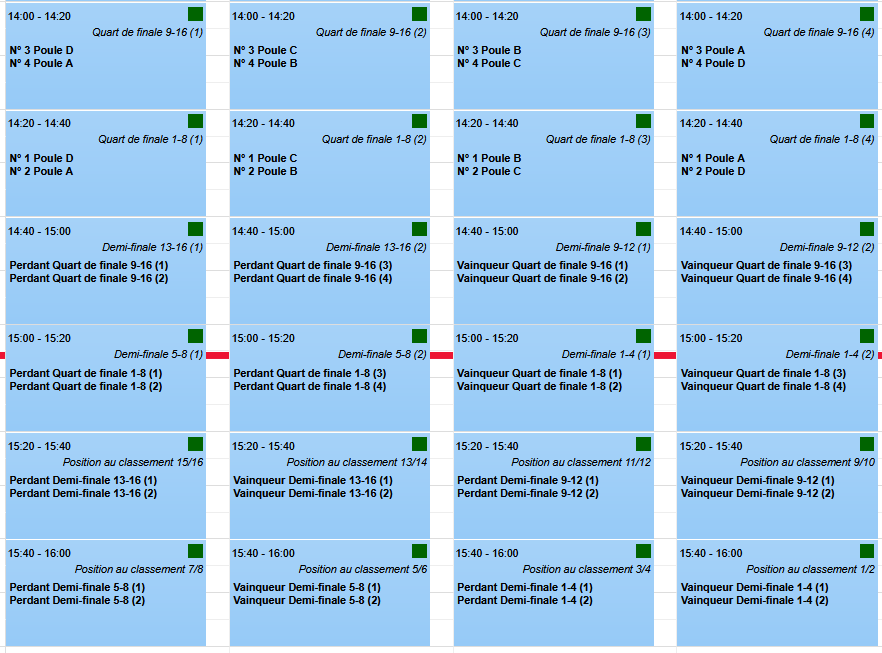 Calendrier de tournoi avec 8 équipes