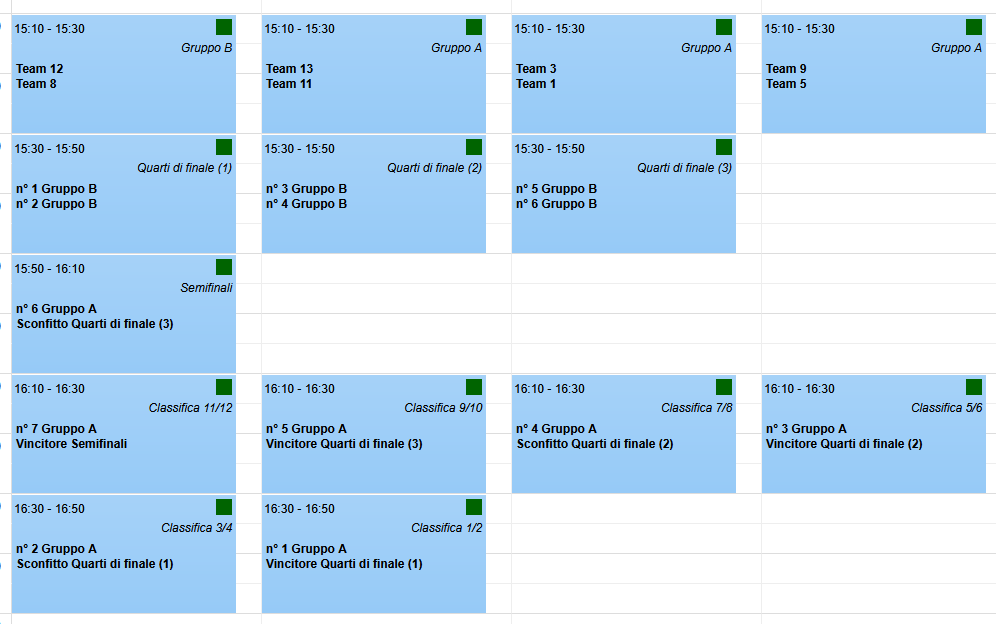Calendario torneo per 13 squadre