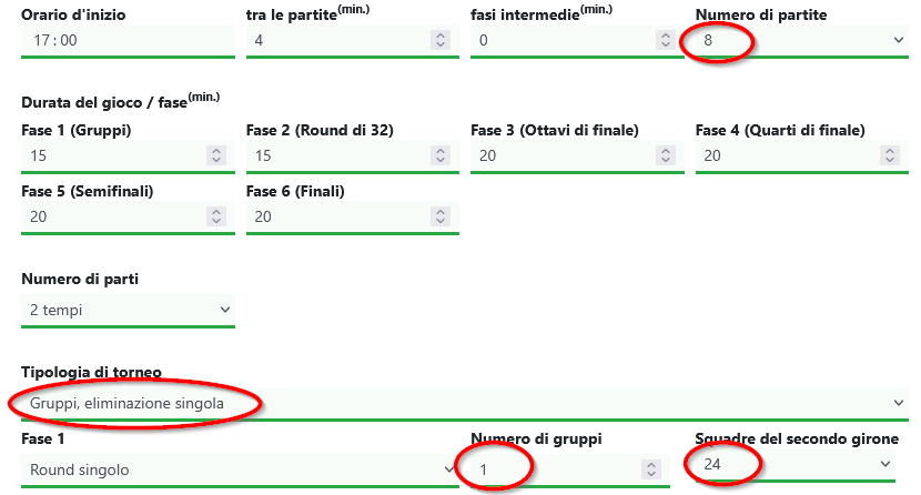 Impostazioni formato Champions League